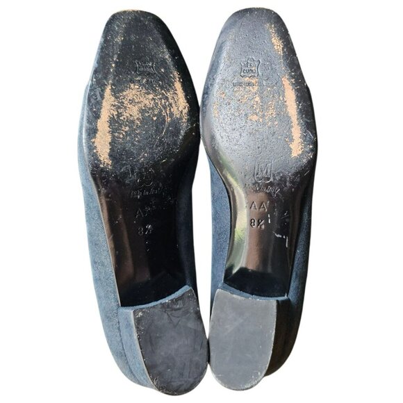 Vintage Bruno Magli Blue Leather Pumps Block Heel Cap Toe Narrow Womens 8.5 AA - Picture 12 of 14